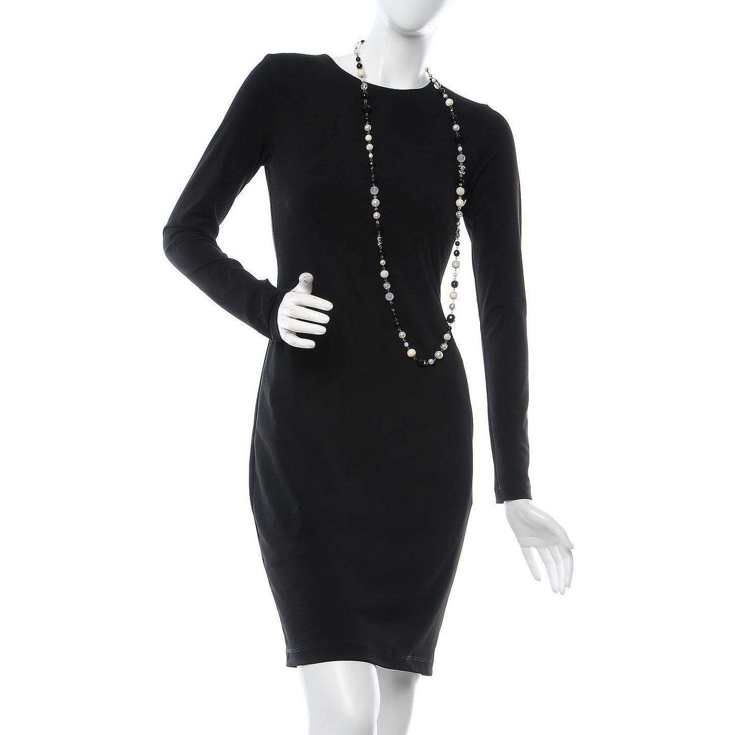 Pearl Crystal Bead CC Long Necklace Black Silver