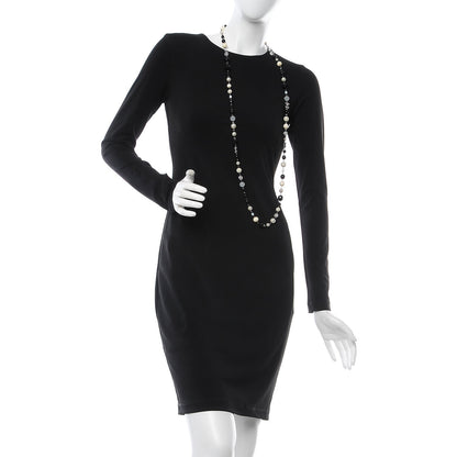 Chanel Pearl Crystal Bead CC Long Necklace Black Silver 2 of 5