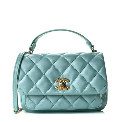 Chanel Calfskin Quilted Top Handle Flap Light Blue 1 of 12