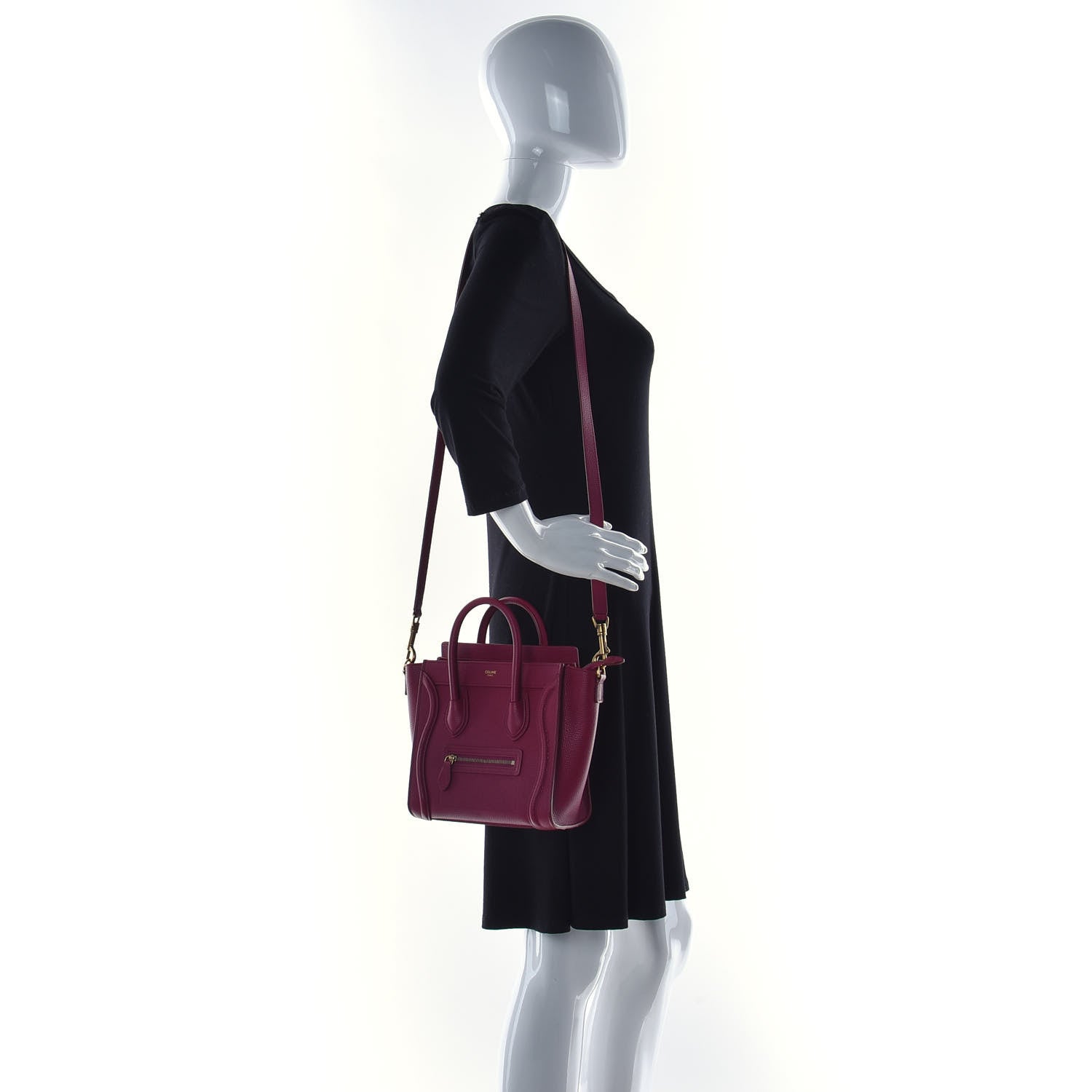 Celine Drummed Calfskin Nano Luggage Rasberry 2 of 10