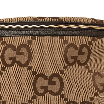 Gucci Monogram Jumbo GG Textured Dollar Calfskin Web Belt Bag Camel Ebony New Acero 8 of 10