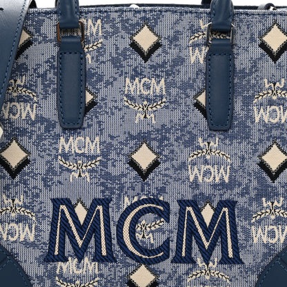 MCM Jacquard Monogram Small Tote Blue 8 of 8