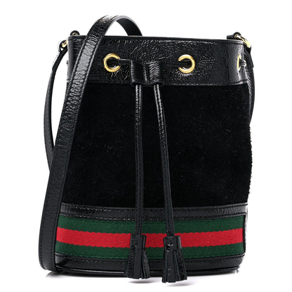 Gucci Suede Patent Web Mini Ophidia Bucket Bag Black 1 of 10