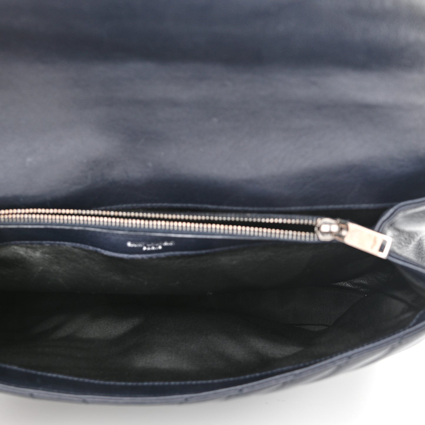 Sheepskin Matelasse Chevron Monogram Large College Satchel Navy Blue