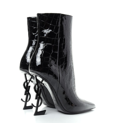 Saint Laurent Alligator Embossed Patent Calfskin Opyum 110 Ankle Boots 39 Black 4 of 11