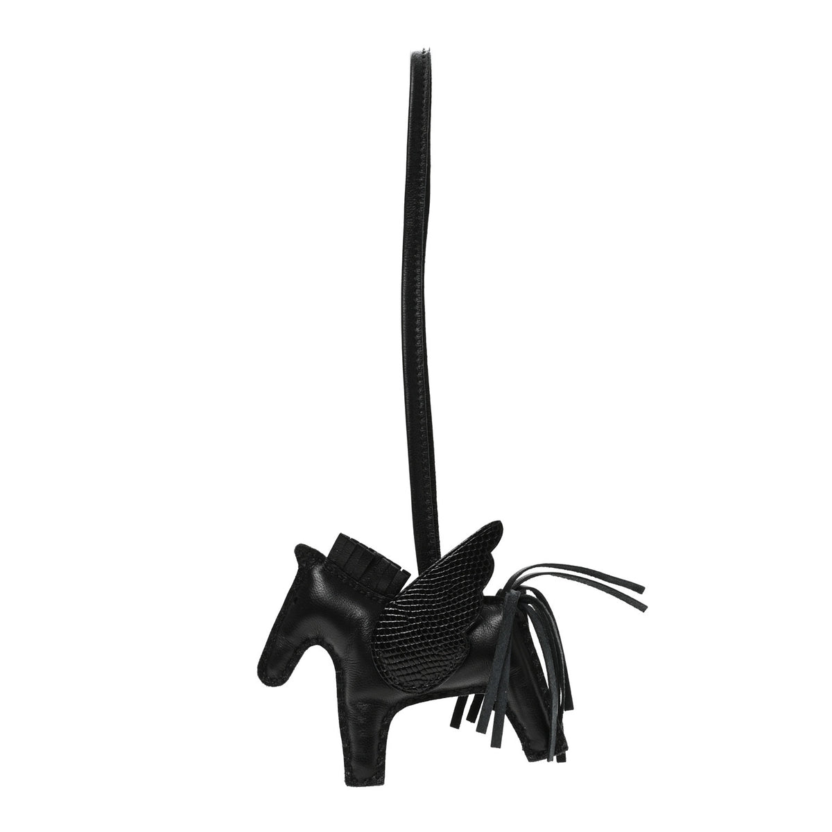 Hermes Milo Lambskin Lizard Touch Grigri Rodeo Pegase Horse Bag Charm PM So Black 1 of 4