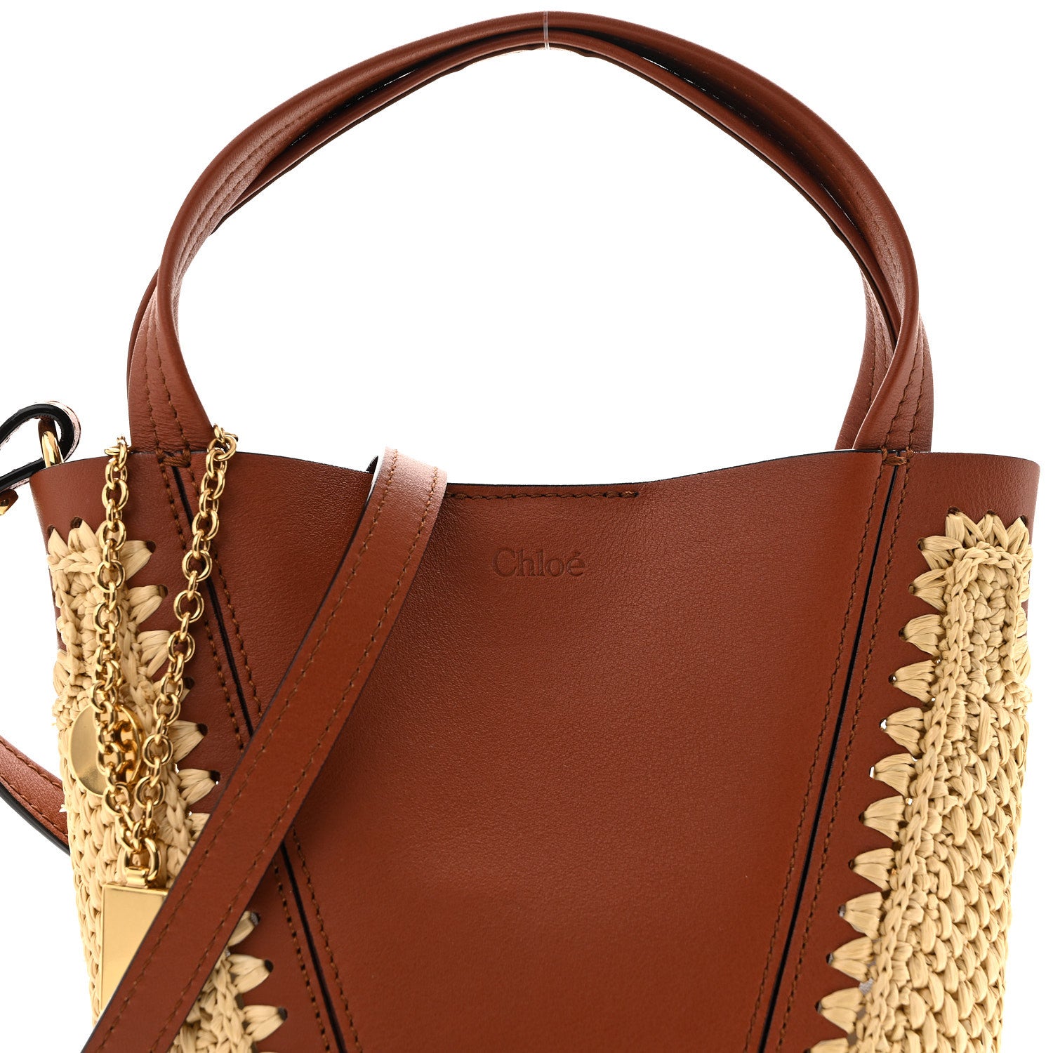 Chloe Raffia Calfskin Small Spin Tote Clay Brown 8 of 11