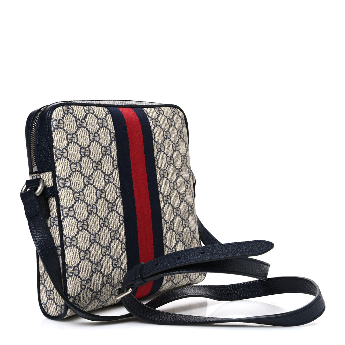 Gucci GG Supreme Monogram Textured Dollar Calfskin Web Small Ophidia Messenger Bag Beige Blue 3 of 10