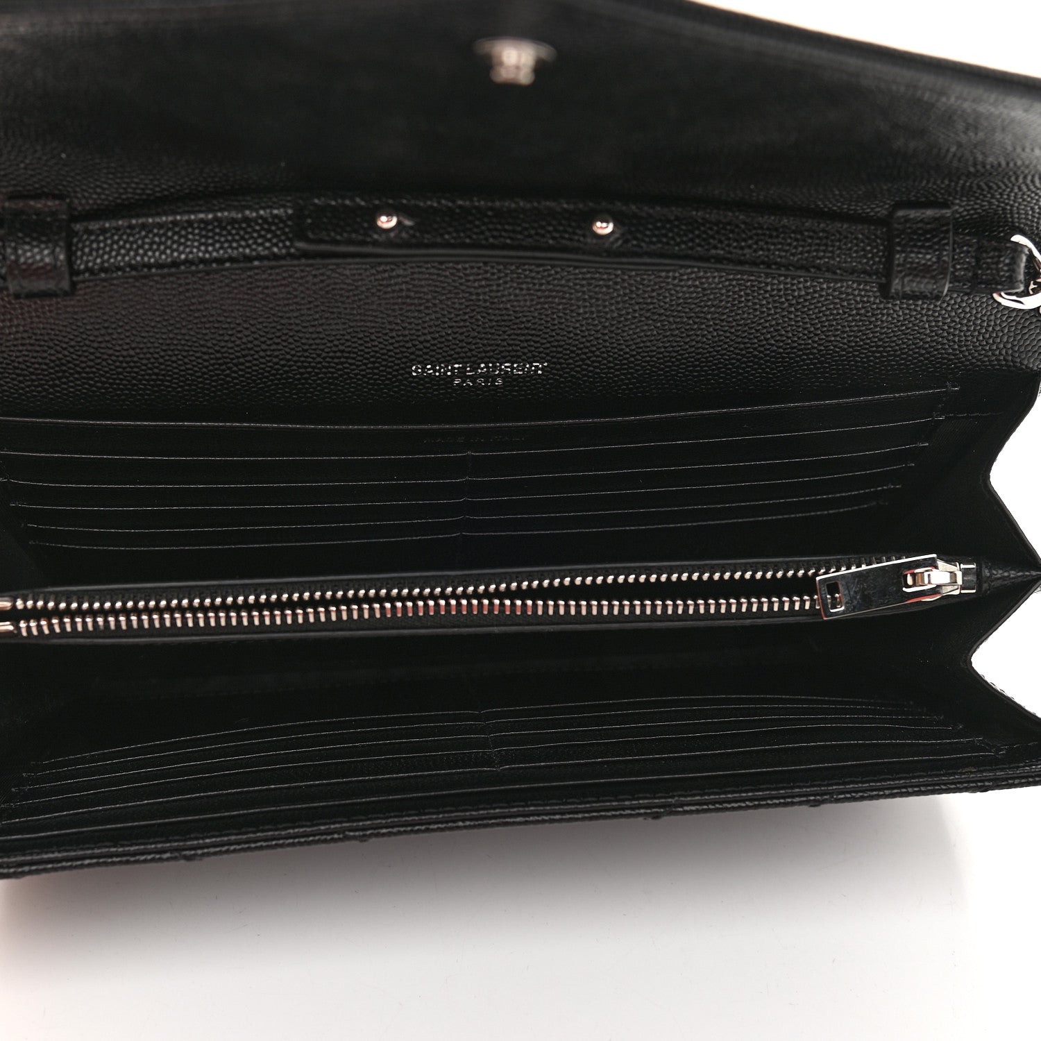 Saint Laurent Grain De Poudre Matelasse Chevron Monogram Chain Wallet Black 5 of 8