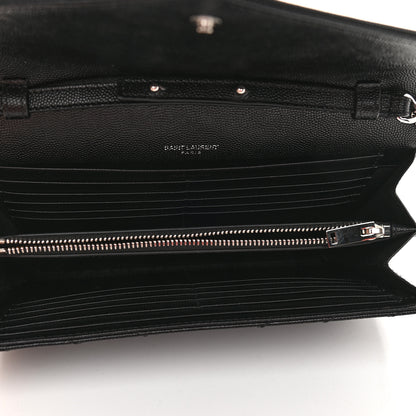 Saint Laurent Grain De Poudre Matelasse Chevron Monogram Chain Wallet Black 5 of 8