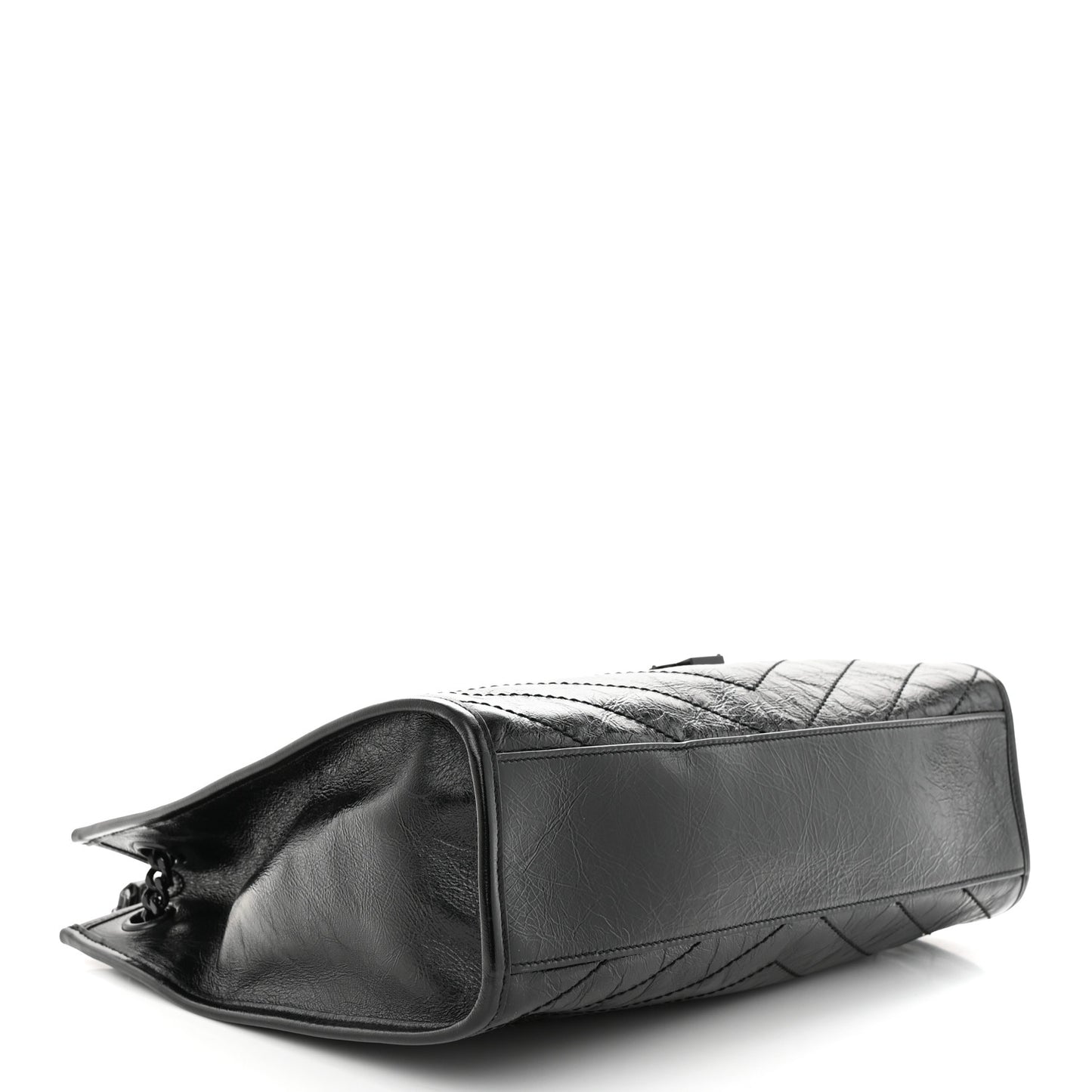 Crinkled Calfskin Matelasse Monogram Medium Niki Shopper Tote Black