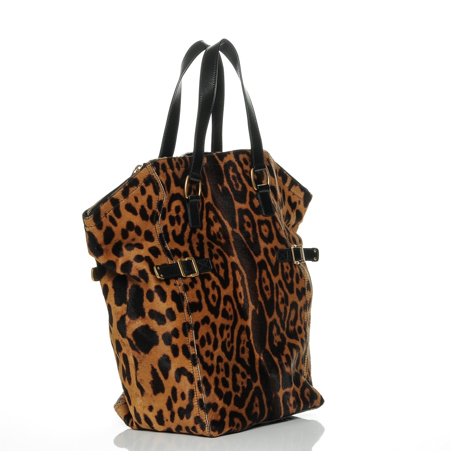 Pony Hair Leopard Print Large Downtown Tote Black