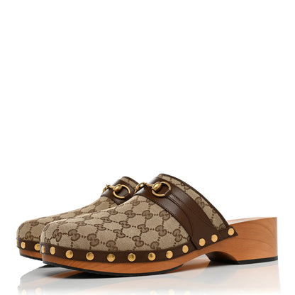 Gucci Monogram Quentin Goatskin Womens Horsebit Clog Mules 12 Beige Ebony Brown Sugar 3 of 9