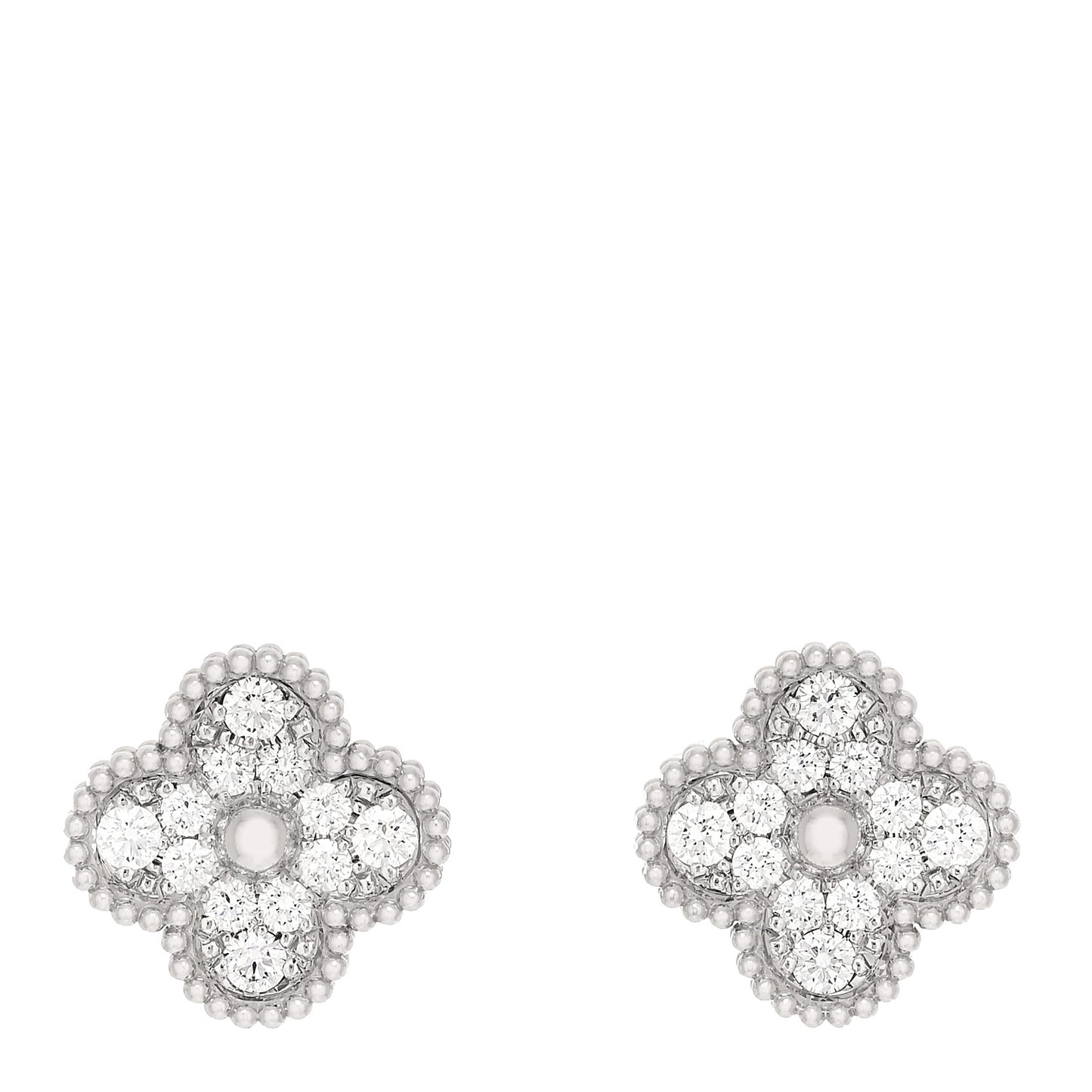 18K White Gold Diamond Vintage Alhambra Earrings