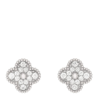 Van Cleef & Arpels 18K White Gold Diamond Vintage Alhambra Earrings 1 of 5