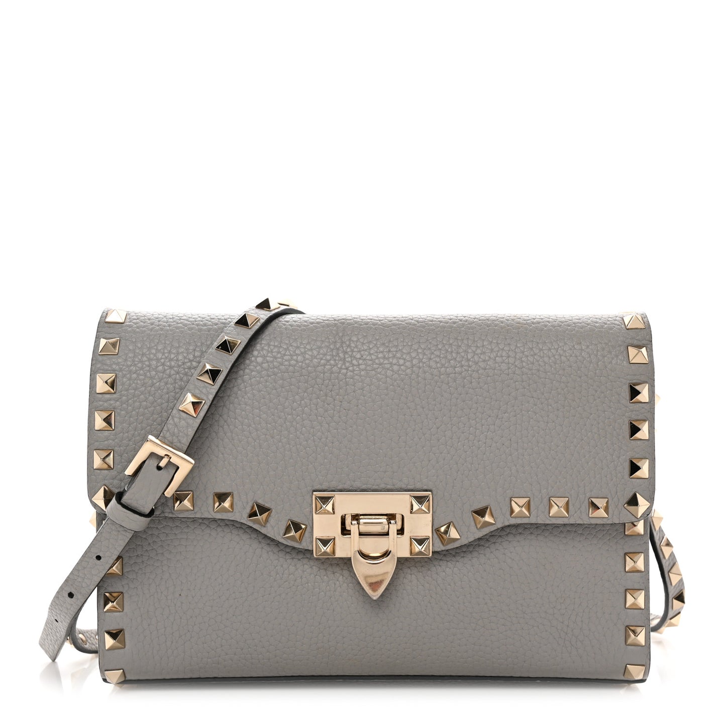 Pebbled Calfskin Medium Rockstud Flip Lock Crossbody Bag Pastel Grey