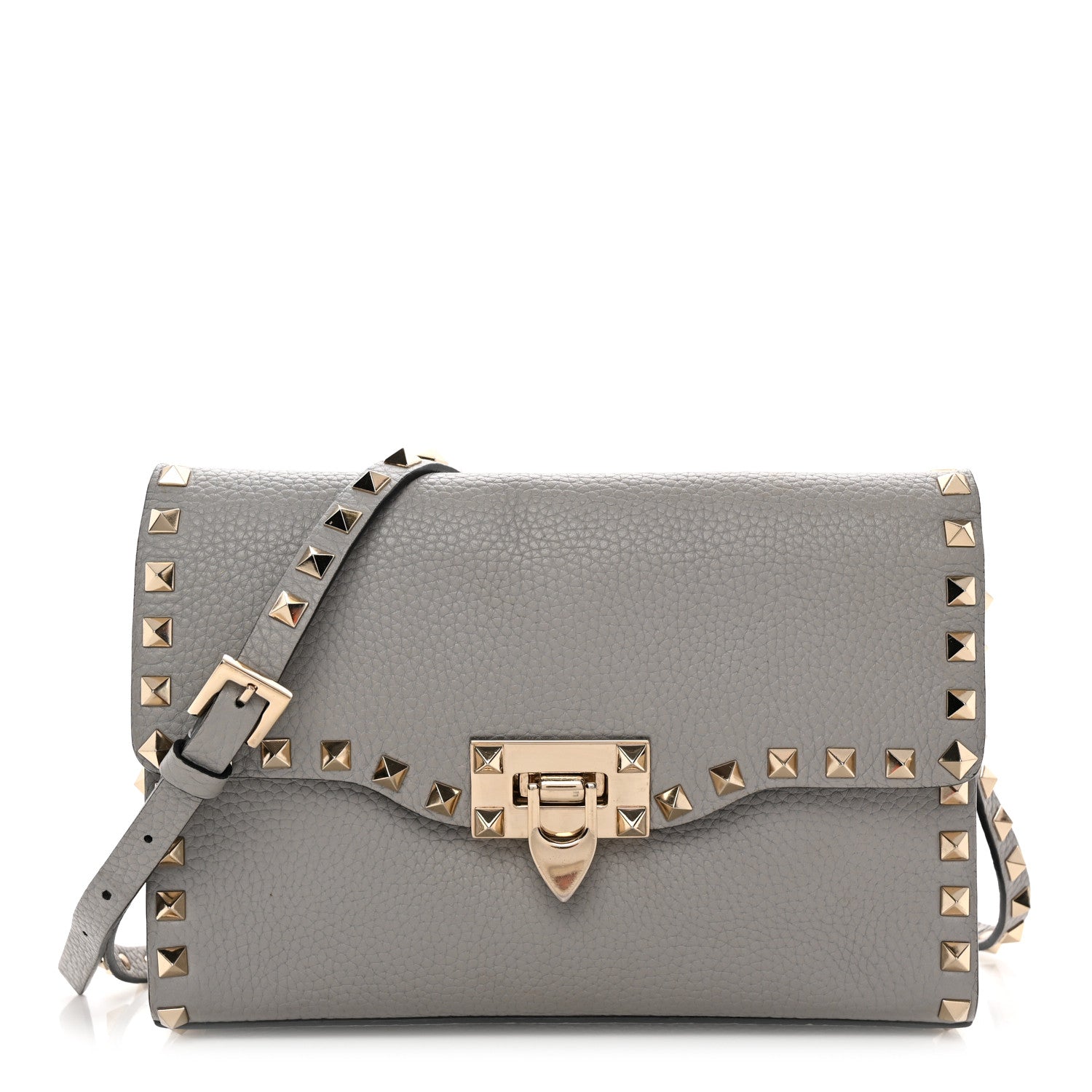 Valentino Garavani Pebbled Calfskin Medium Rockstud Flip Lock Crossbody Bag Pastel Grey 1 of 11