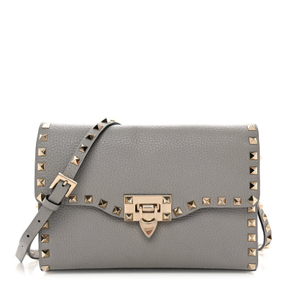 Valentino Garavani Pebbled Calfskin Medium Rockstud Flip Lock Crossbody Bag Pastel Grey 1 of 11