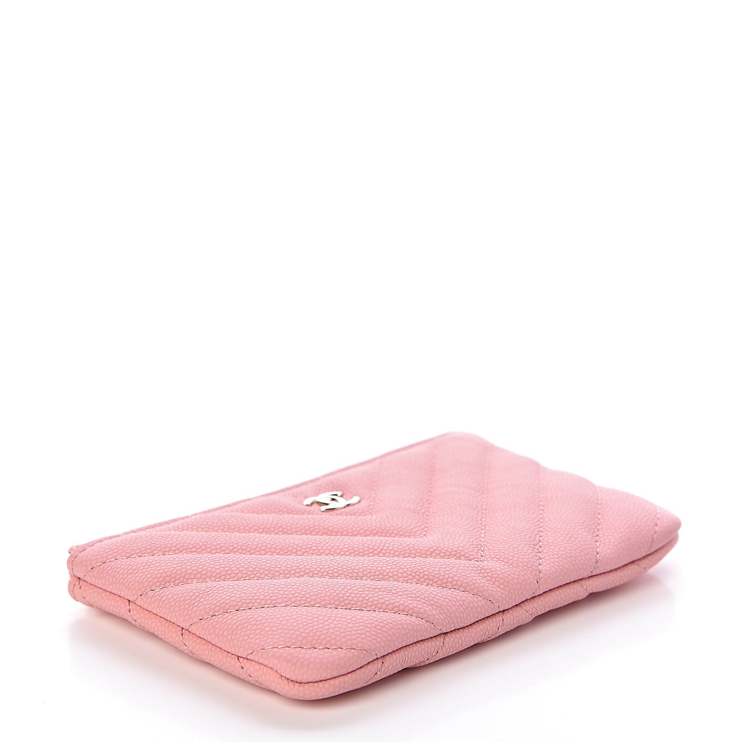 Caviar Chevron Quilted Small Cosmetic Case Pink