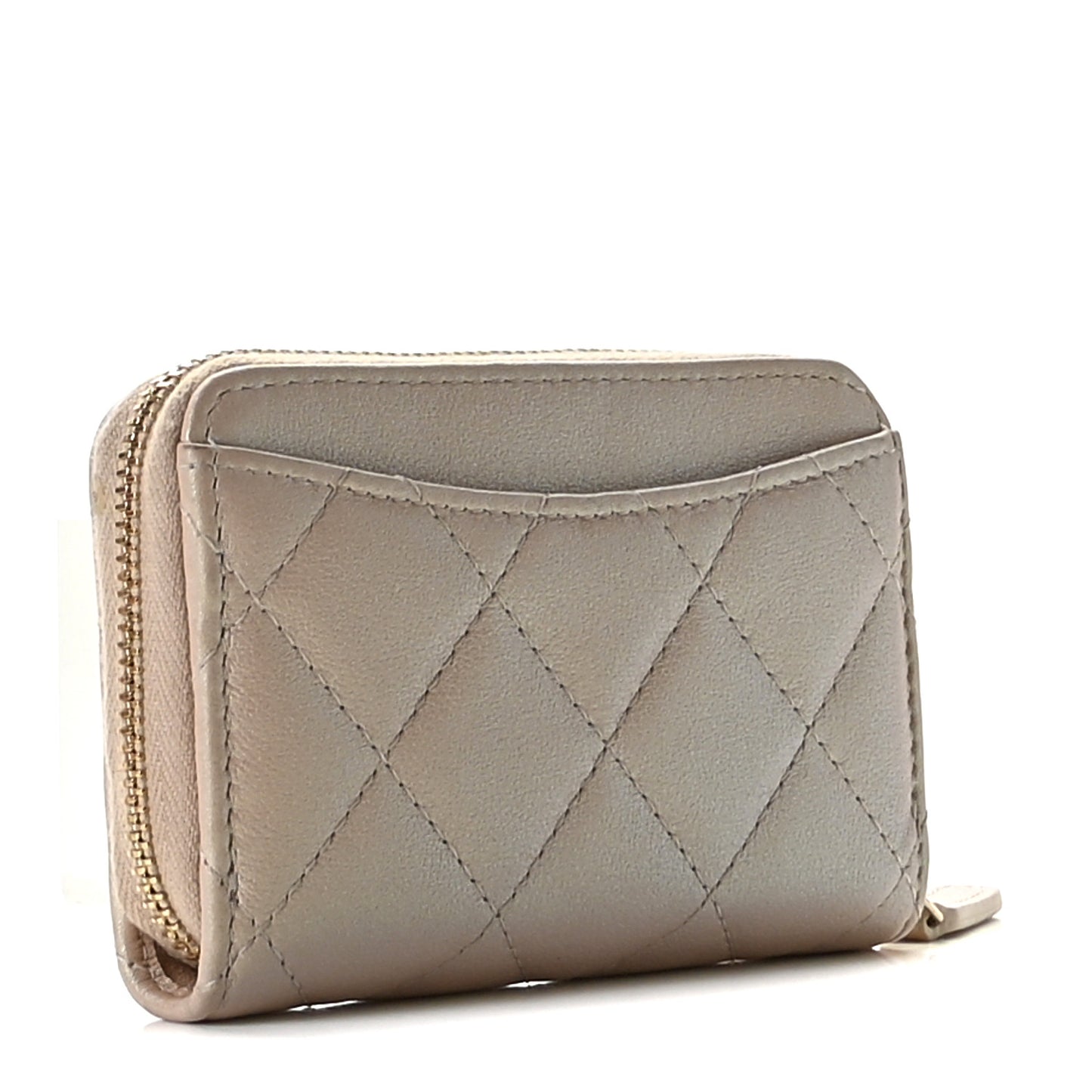 Iridescent Caviar Quilted Zip Around Coin Purse Beige