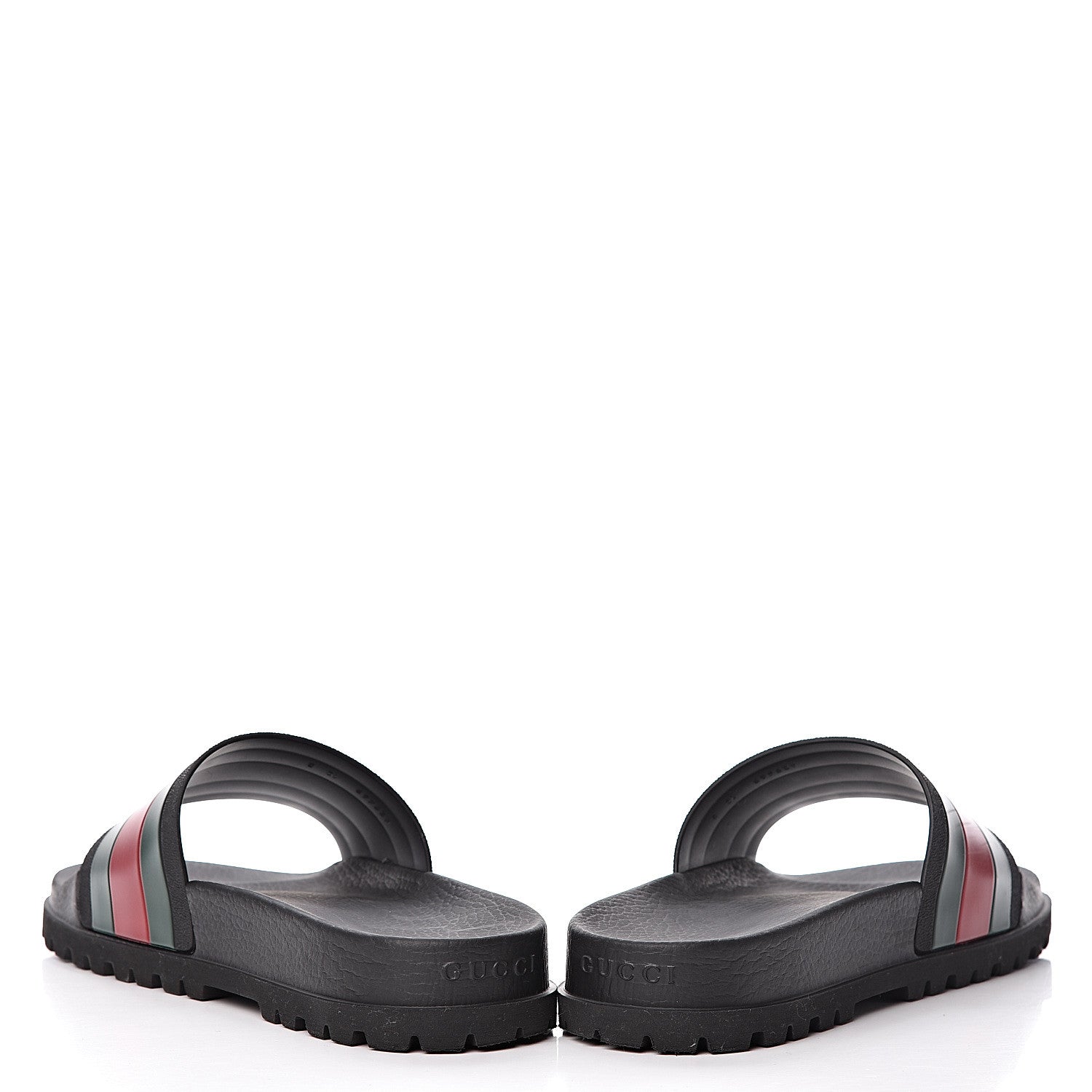 Gucci Rubber Web Mens Lug Sole Slide Sandals 10 Black Green Red 11 of 14