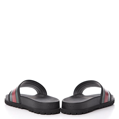 Gucci Rubber Web Mens Lug Sole Slide Sandals 10 Black Green Red 11 of 14