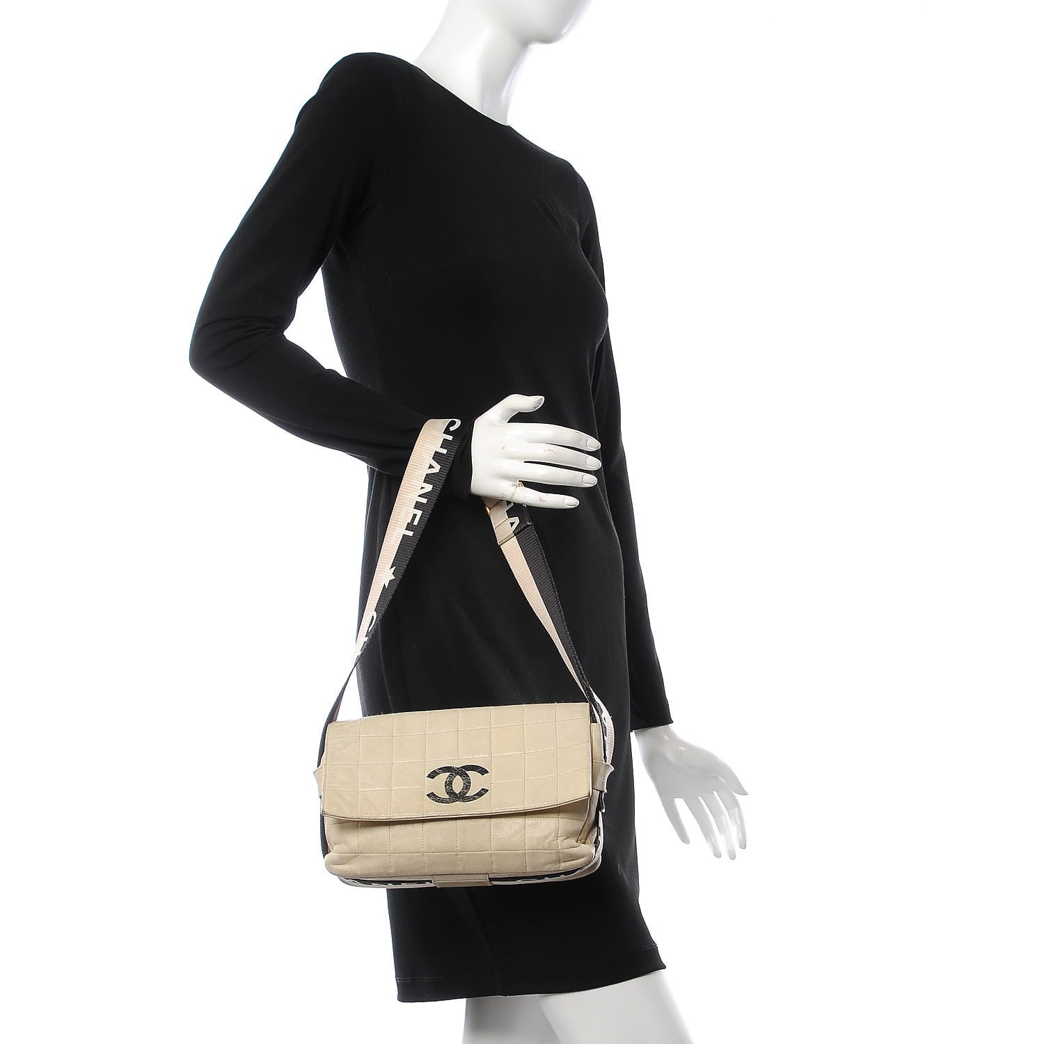 Chanel Lambskin Sport Flap Bag Beige Black 2 of 19