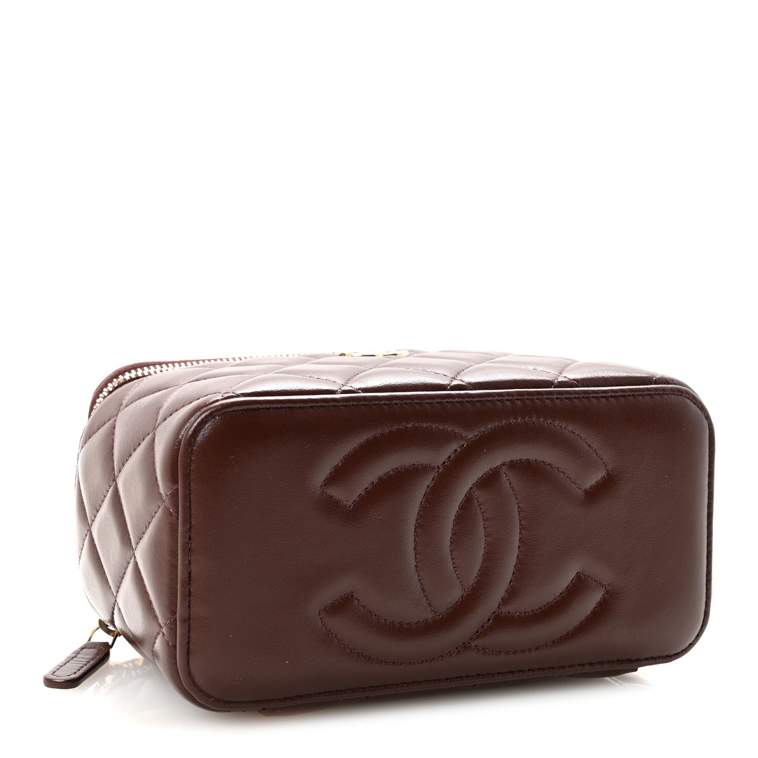 CHANEL ブラウン キルティング ケース Chanel Lambskin Quilted Small Top Handle Vanity Case With Chain