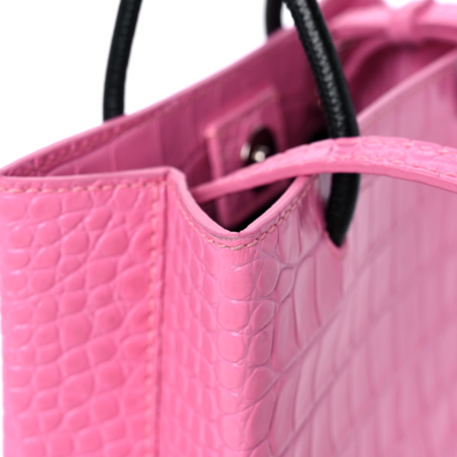 Balenciaga Shiny Calfskin Logo Crocodile Embossed North South Shopper Tote XXS Rose Black 16 of 17