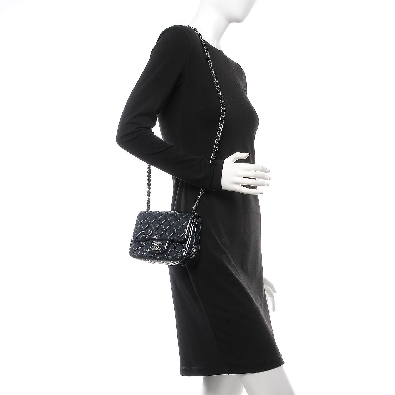 Chanel Patent Quilted Mini Square Flap Navy Blue 2 of 13