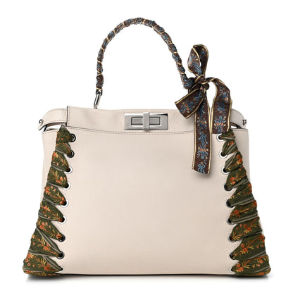 Fendi Vitello Seta Shiny Nappa Ribbon Lace Up Floral Medium Peekaboo Iconic Satchel Camelia Multicolor 1 of 4