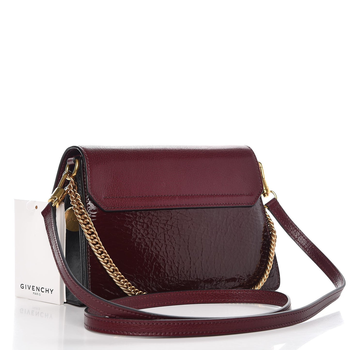Crinkled Patent Deerskin Suede Small GV3 Shoulder Bag Aubergine Graphite