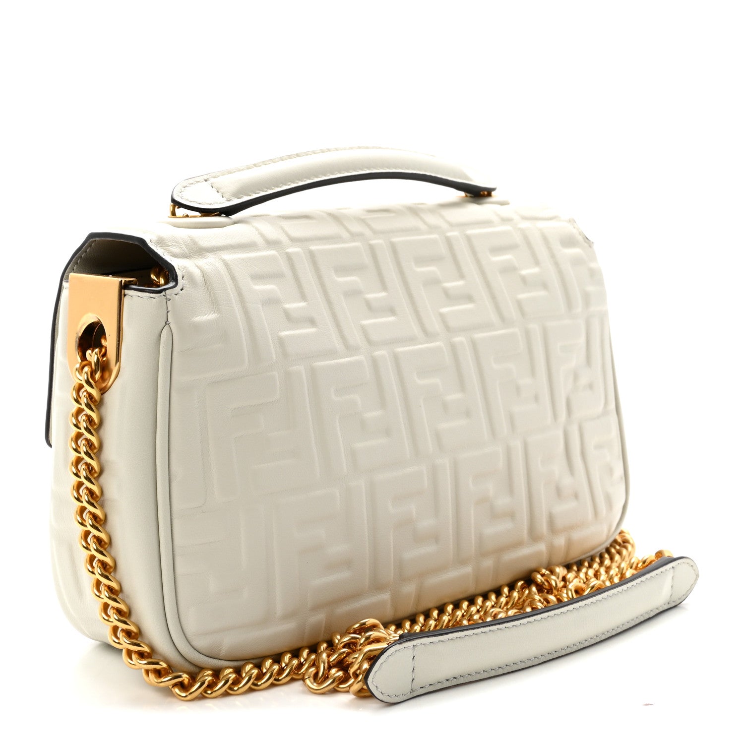 Fendi Nappa Small FF Embossed Midi Chain Baguette White 3 of 9