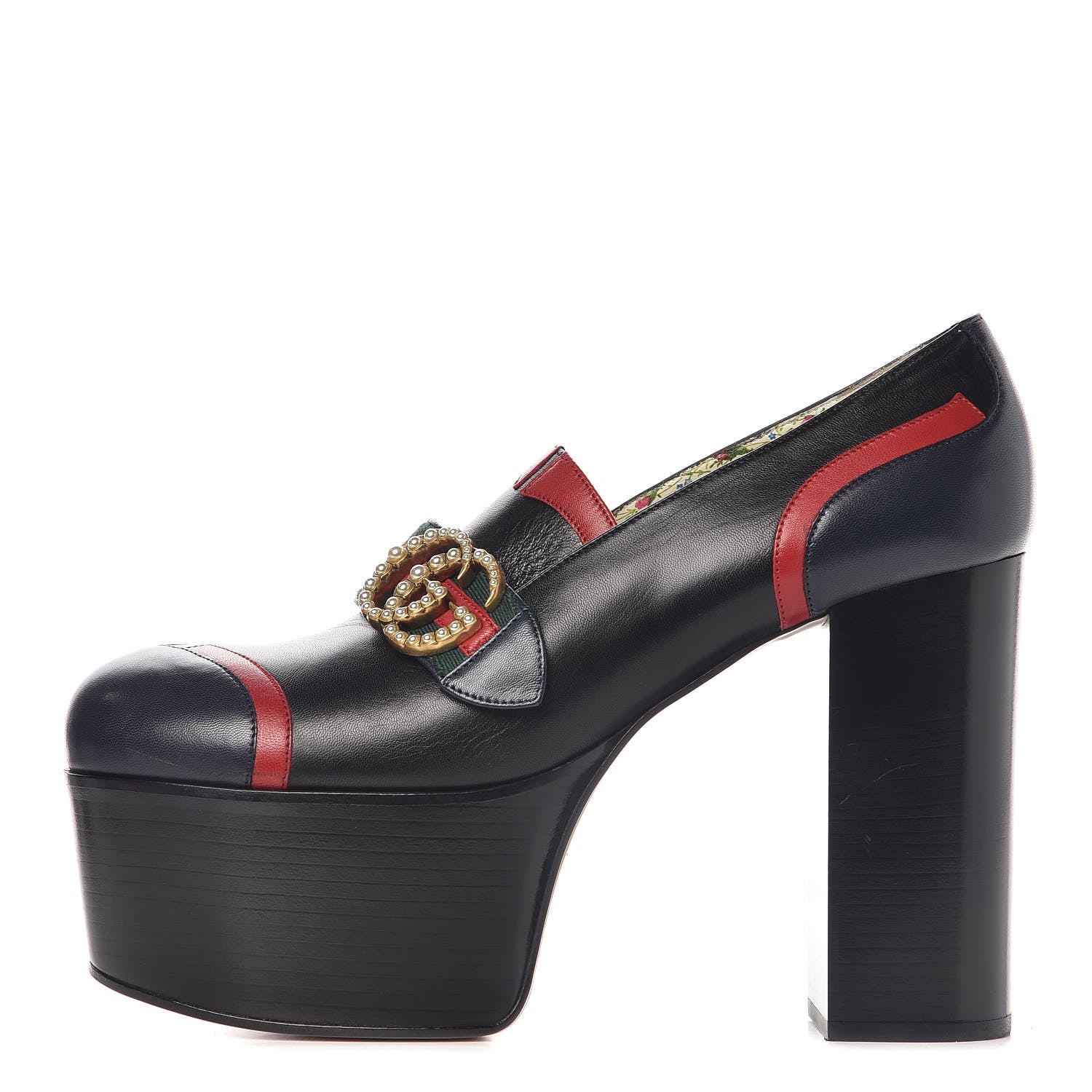 Gucci Malaga Kid Web Pearly GG Platform Loafer Pumps 40 Black Hibiscus Red Mystic White Blue 1 of 8