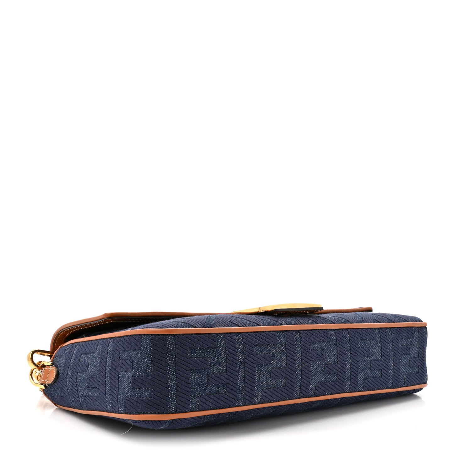 Denim Vitello King FF Embroidered Large Baguette Blue Cuoio