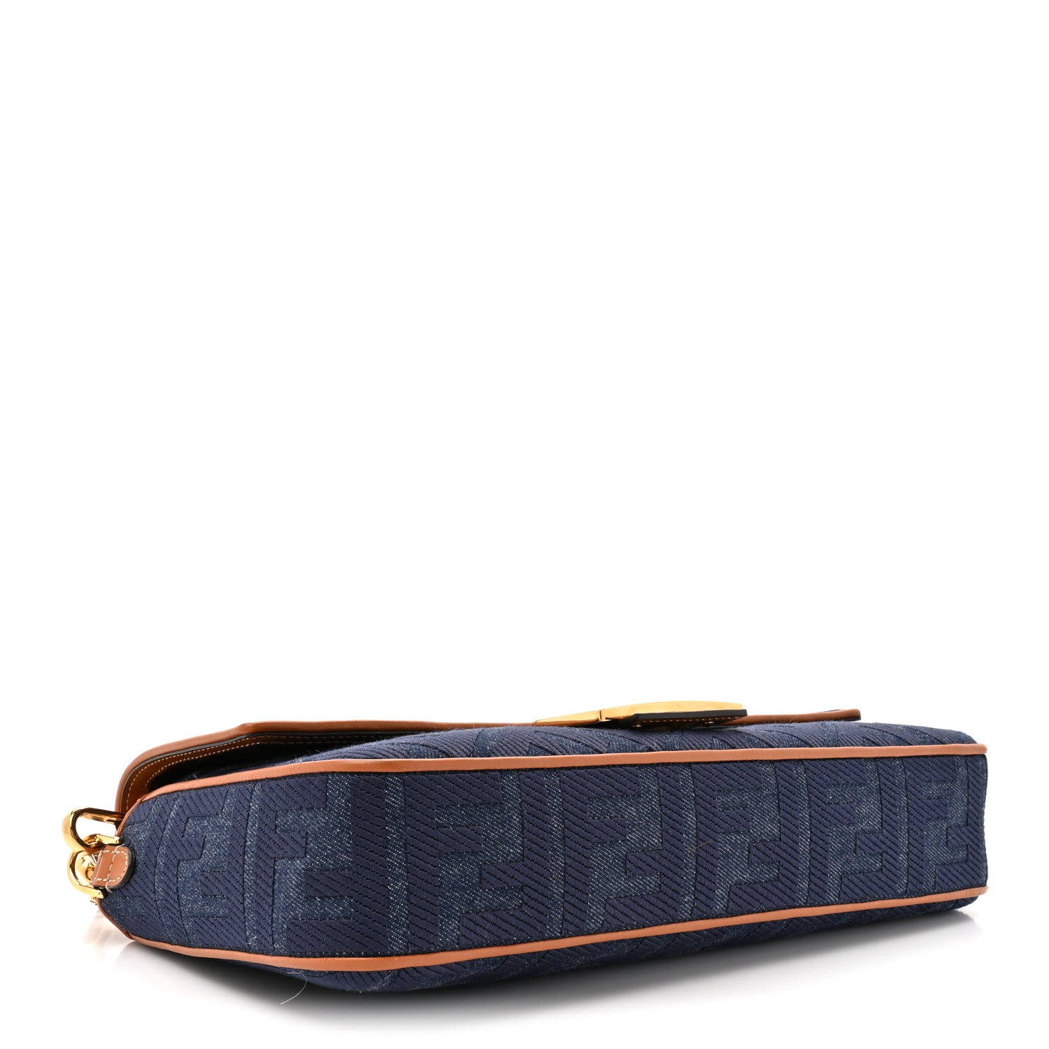 Fendi Denim Vitello King FF Embroidered Large Baguette Blue Cuoio 4 of 13