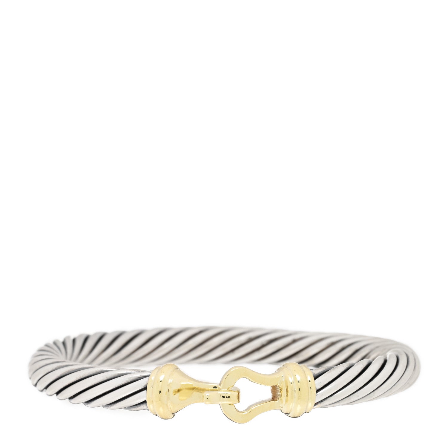 David Yurman Sterling Silver 14K Yellow Gold 7mm Cable Classic Buckle Bracelet 1 of 3