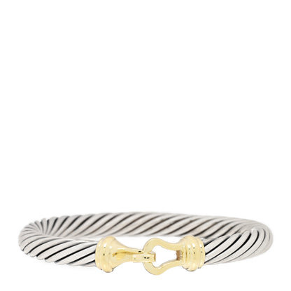David Yurman Sterling Silver 14K Yellow Gold 7mm Cable Classic Buckle Bracelet 1 of 3