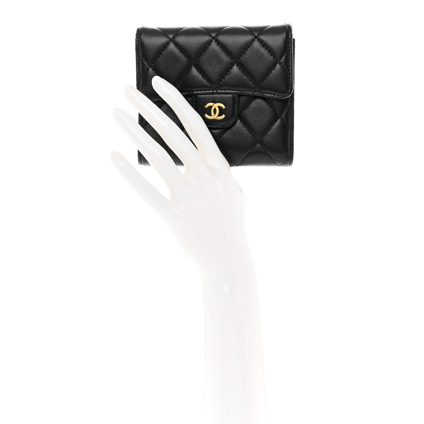 Lambskin Quilted Compact Flap Wallet Black