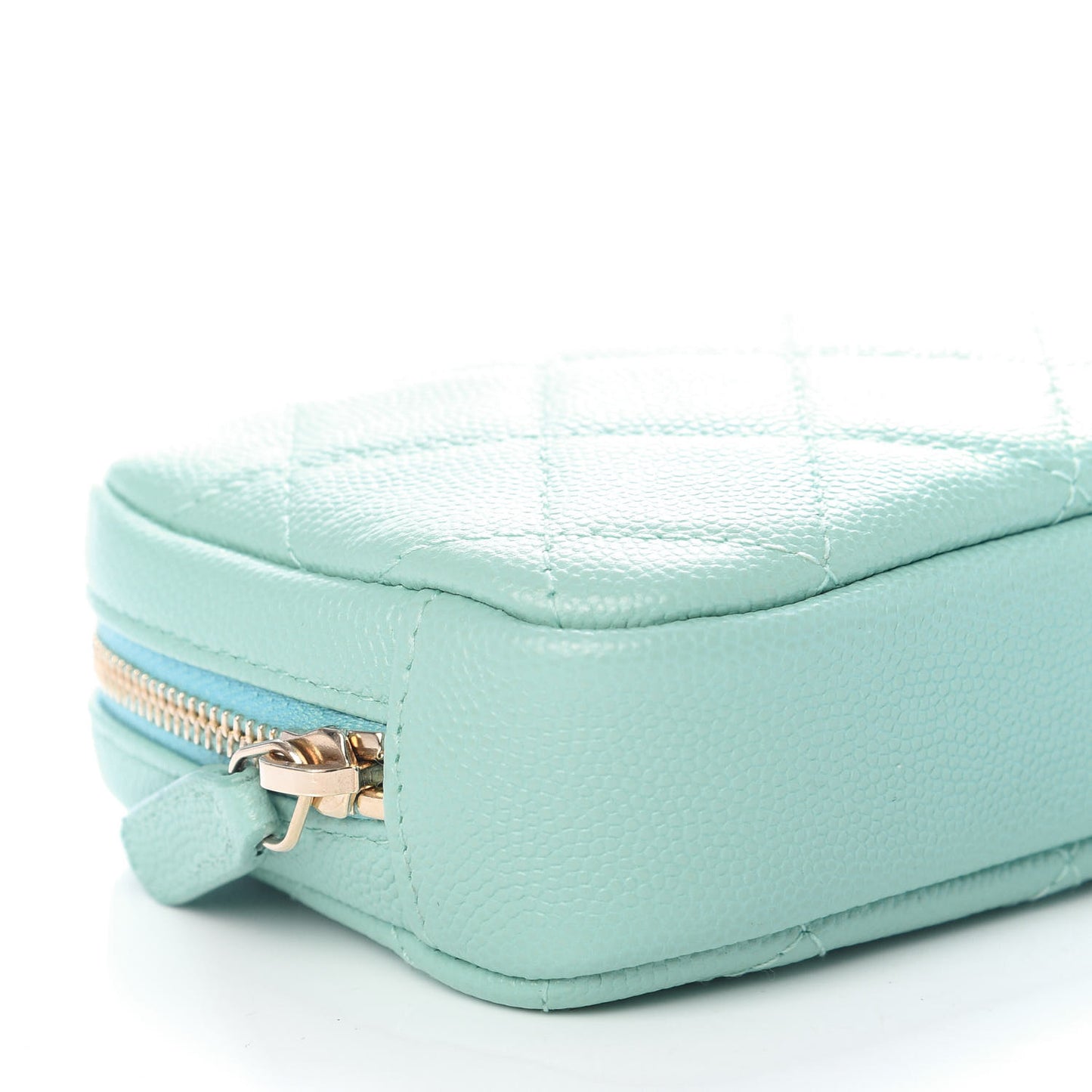 Caviar Quilted Small Curvy Pouch Cosmetic Case Light Blue
