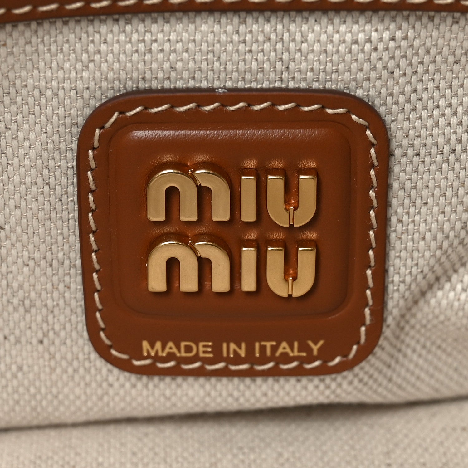 Miu Miu Canvas Calfskin Striped Ivy Cacao Naturale 1852785