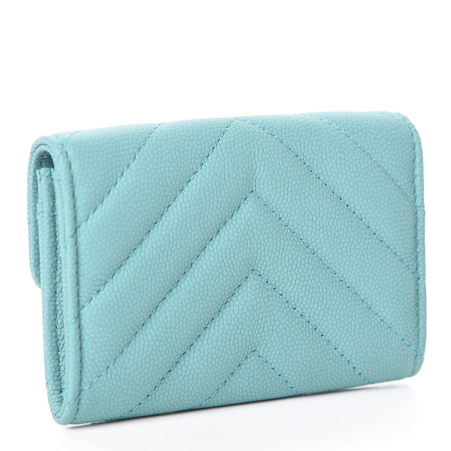 Caviar Chevron Quilted Card Holder Wallet Green