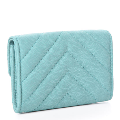 Chanel Caviar Chevron Quilted Card Holder Wallet Green 3 of 9