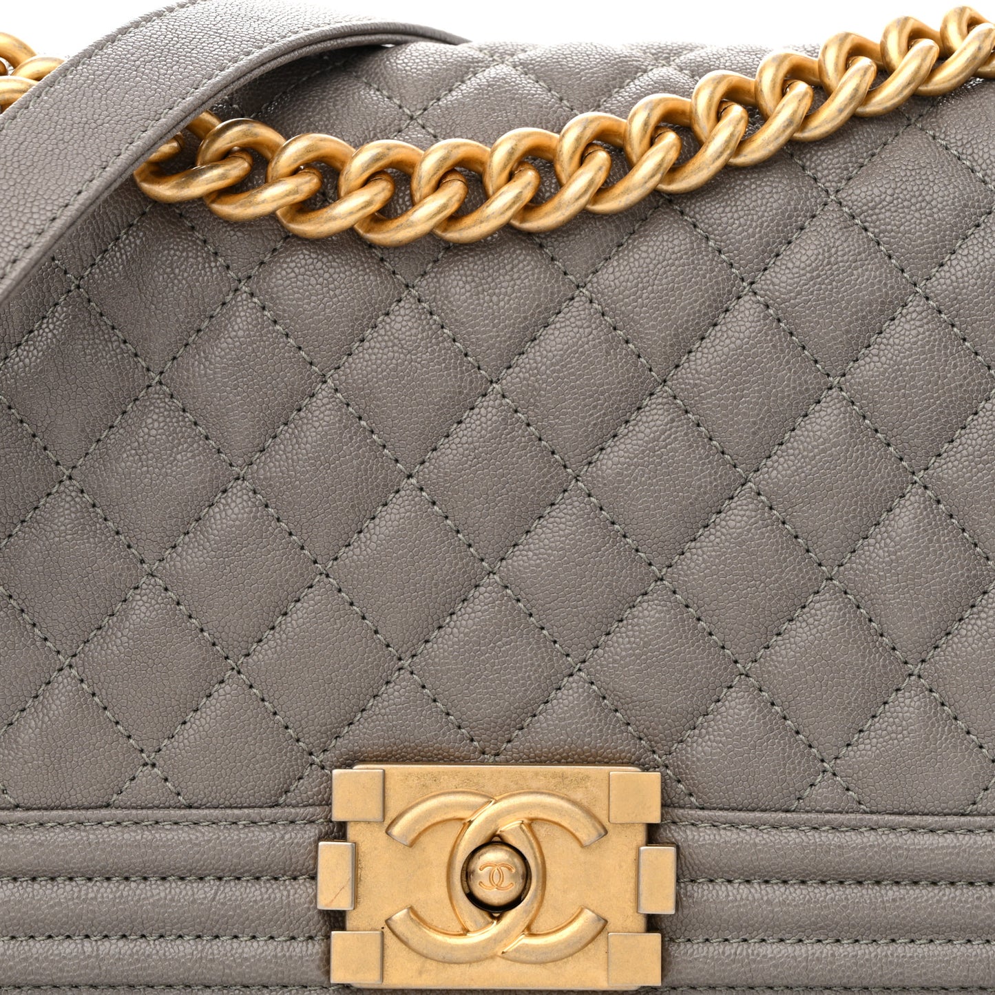 Caviar Quilted Medium Boy Flap Grey
