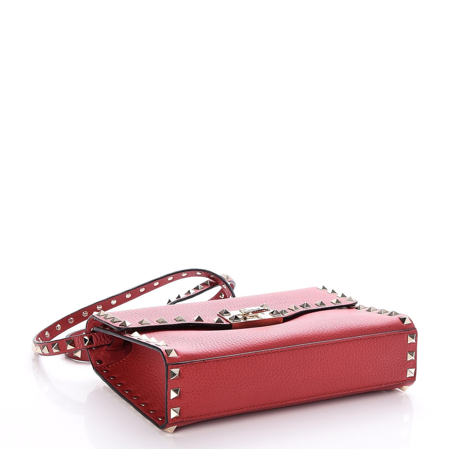 Pebbled Calfskin Medium Rockstud Flip Lock Crossbody Bag Red