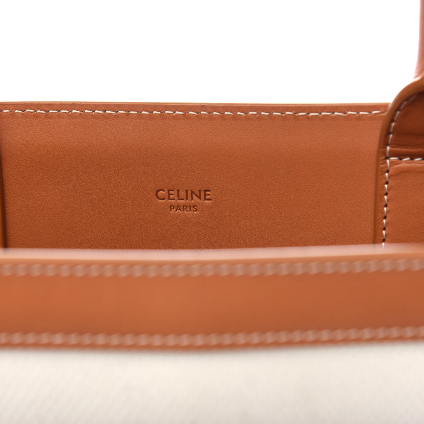 Canvas Calfskin Small Vertical Cabas Natural Tan