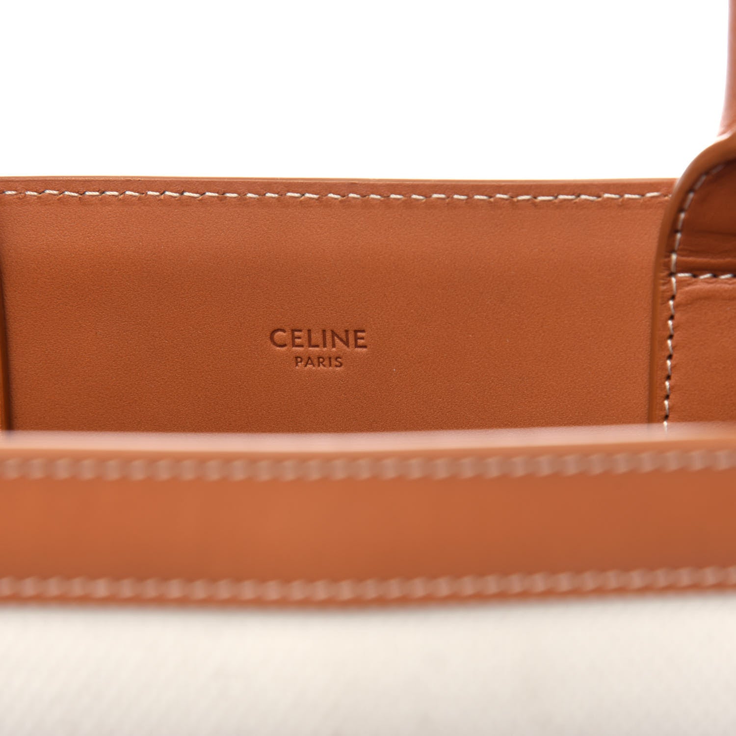 Celine Canvas Calfskin Small Vertical Cabas Natural Tan 6 of 10