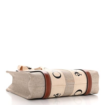 Chloe Cotton Calfskin Small Woody Ribbon Tote With Strap White Brown 4 of 11