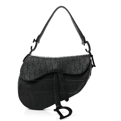 Christian Dior Calfskin Embossed Oblique Saddle Bag Black 1 of 10