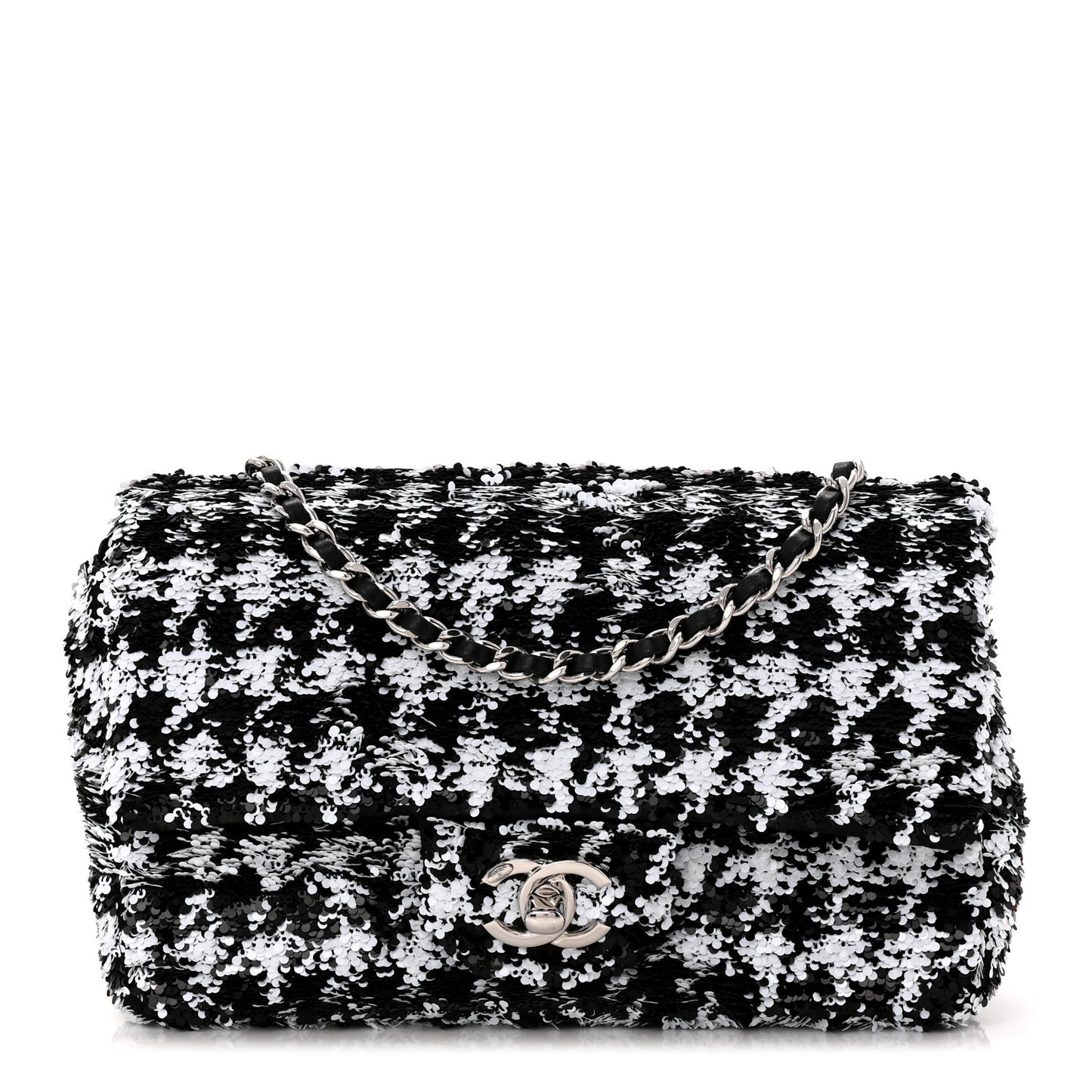 Sequin Houndstooth Small Flap Black White